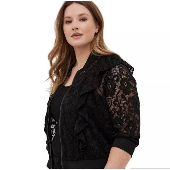Torrid Ruffle Black Lace Bomber Jacket Plus Size 4XL Witchy Whimsigoth - Picture 1 of 12